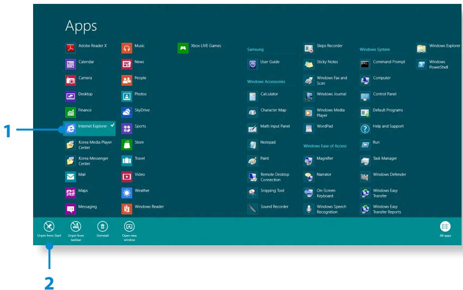 SAMSUNG NP770Z5E - Adding/Removing an App to/from the Start Screen - 1