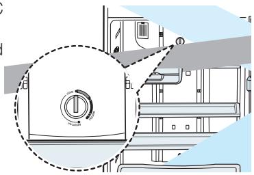 Technical diagram showing a washing machine with a circular dial indicator and labeled components