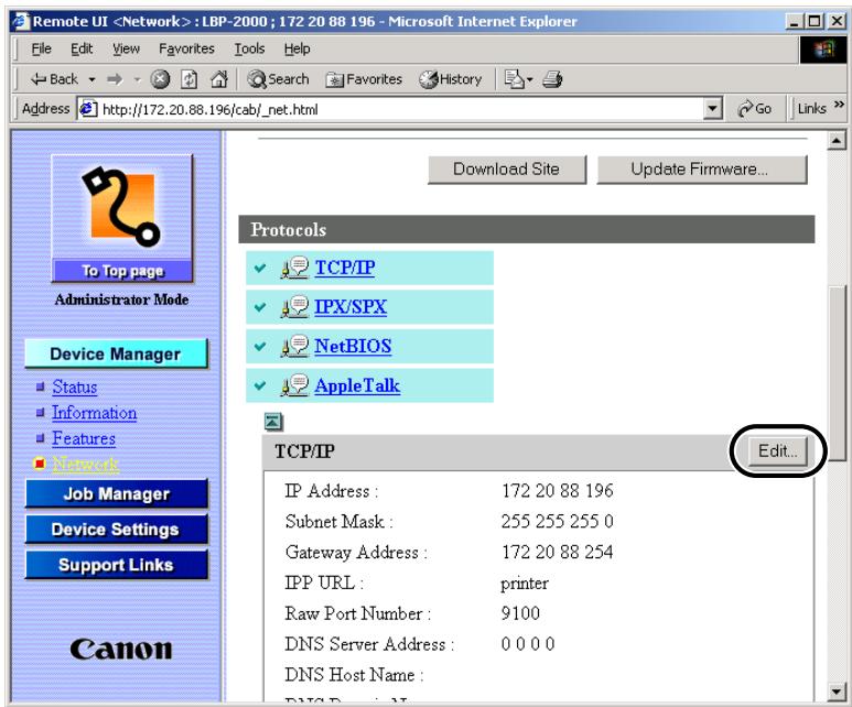CANON EB-65 - Click the Edit... button at the right of TCP/IP. - 1