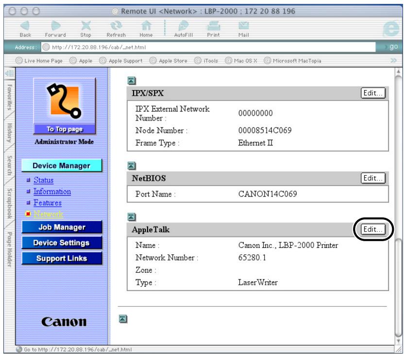 CANON EB-65 - Click the Edit... button at the right of AppleTalk. - 1