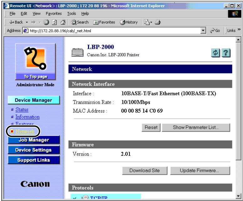 CANON EB-65 - Under Device Manager on the left side of the screen, click Network. - 1