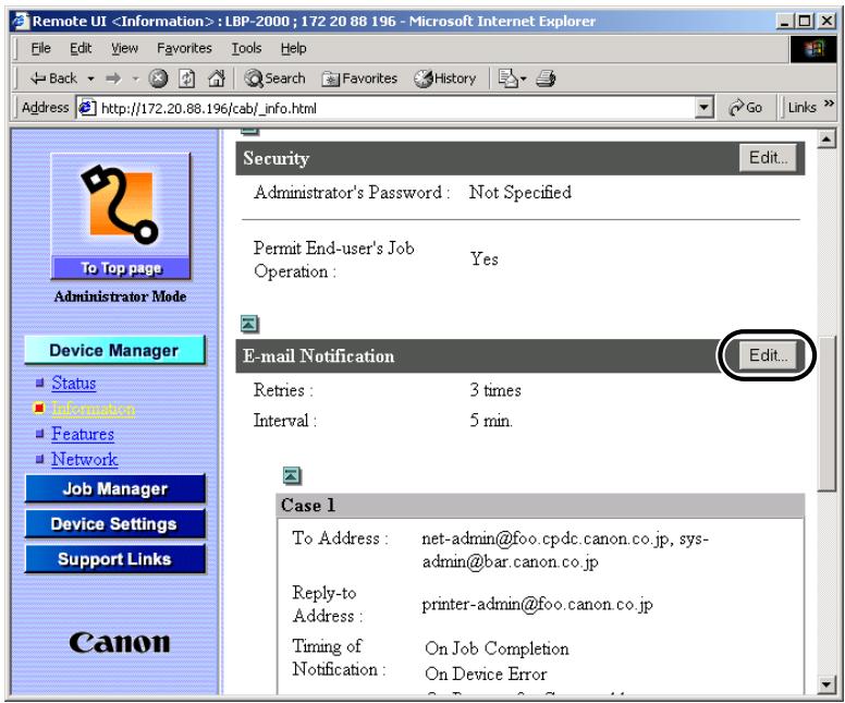CANON EB-65 - Click the Edit... button at the right of the item E-mail Notification. - 1