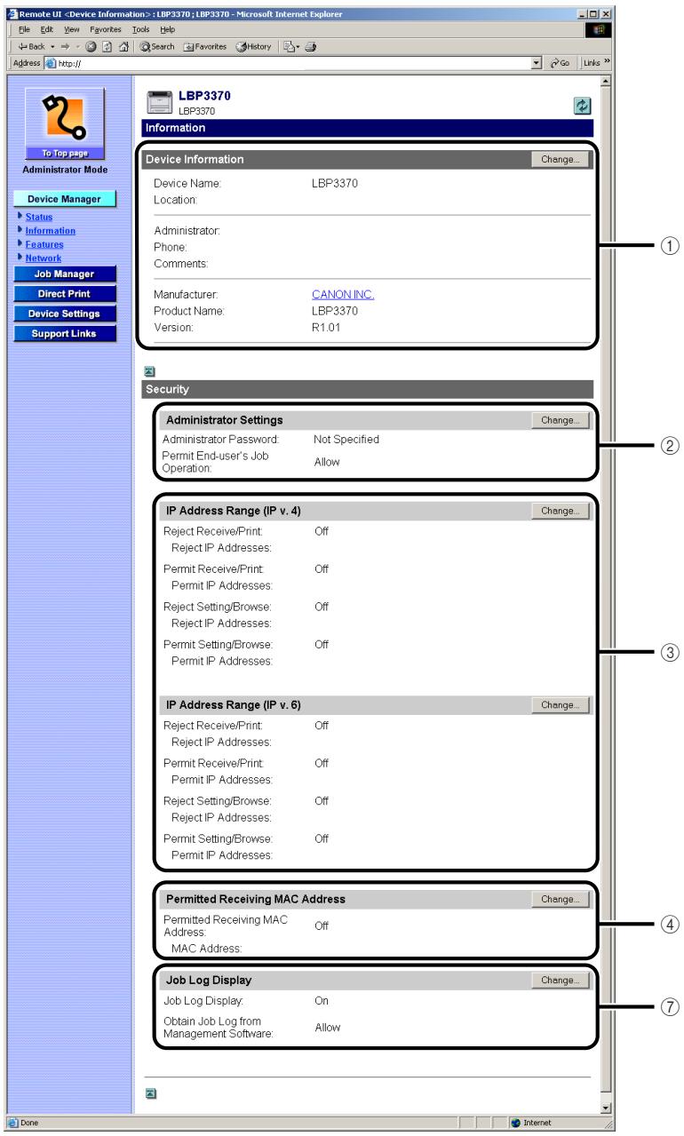 CANON REMOTE - Displaying/Changing the Printer Information ([Information] Page) - 2