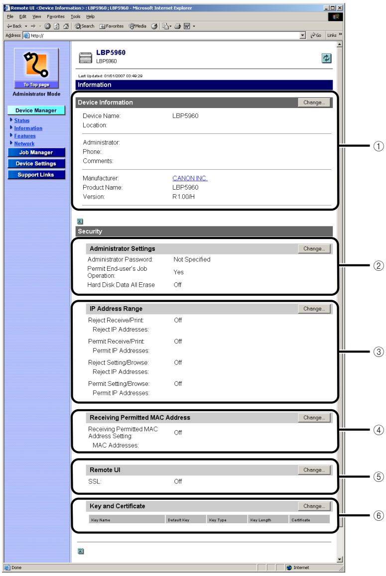 CANON REMOTE - Displaying/Changing the Printer Information ([Information] Page) - 1