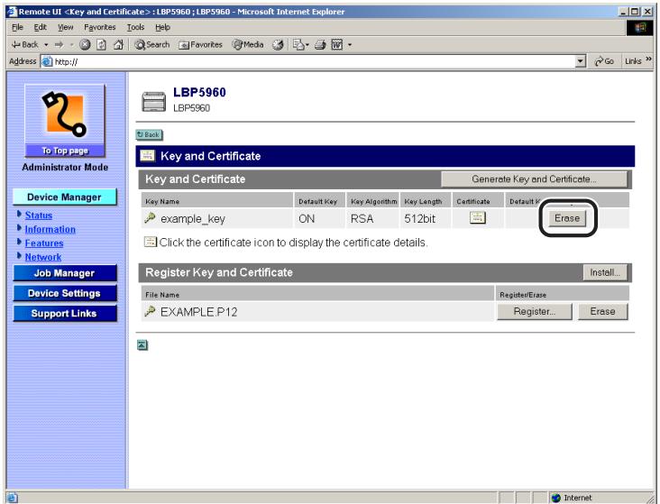 CANON REMOTE - Click [Erase] for the key and its certificate that you want to delete. - 1