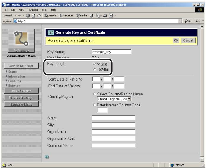 CANON REMOTE - Specify the setting for [Key Length]. - 1