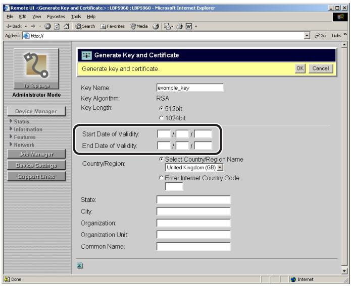 CANON REMOTE - Specify the settings for [Start Date of Validity] and [End Date of Validity]. - 1