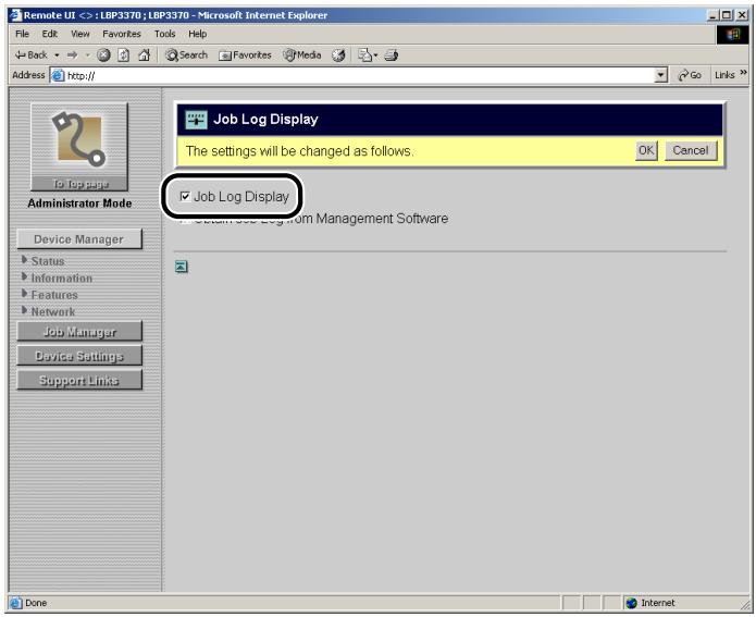 CANON REMOTE - Specify whether the printer should display the job logs. - 1