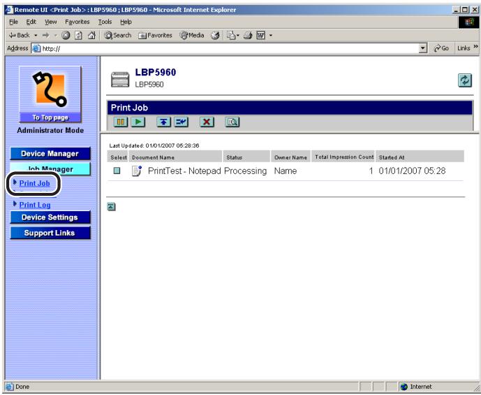 CANON REMOTE - Click [Print Job] from the [Job Manager] menu. - 1