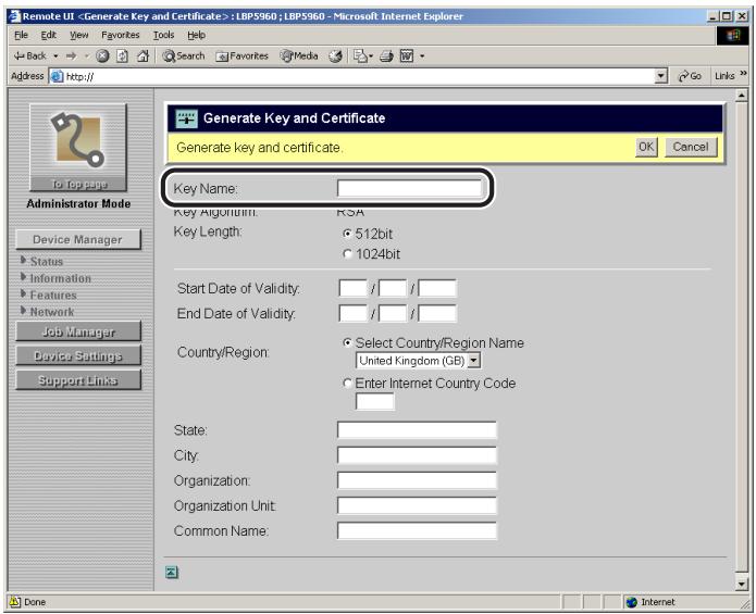 CANON REMOTE - Enter the name of the key to be newly created in [Key Name]. - 1