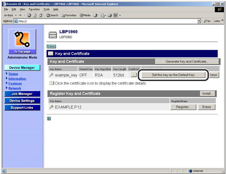 CANON REMOTE - Click the [Set this key as the Default Key] button for the key to be specified as the default key. - 1