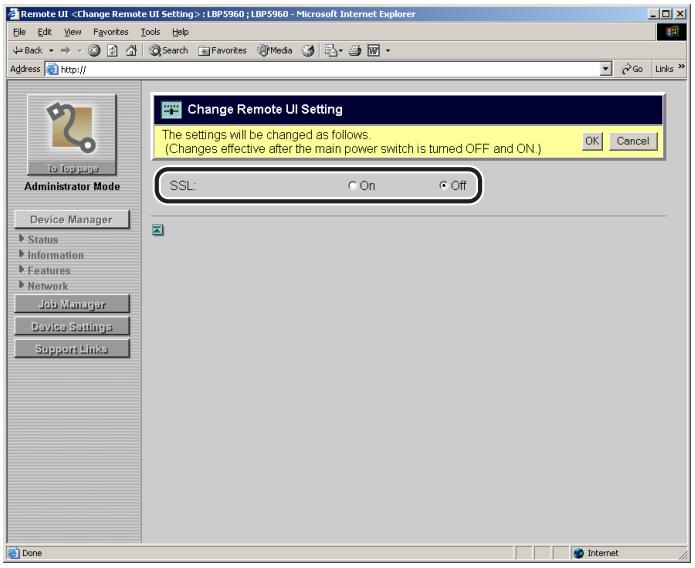 CANON REMOTE - Select [On] or [Off] for [SSL]. - 1
