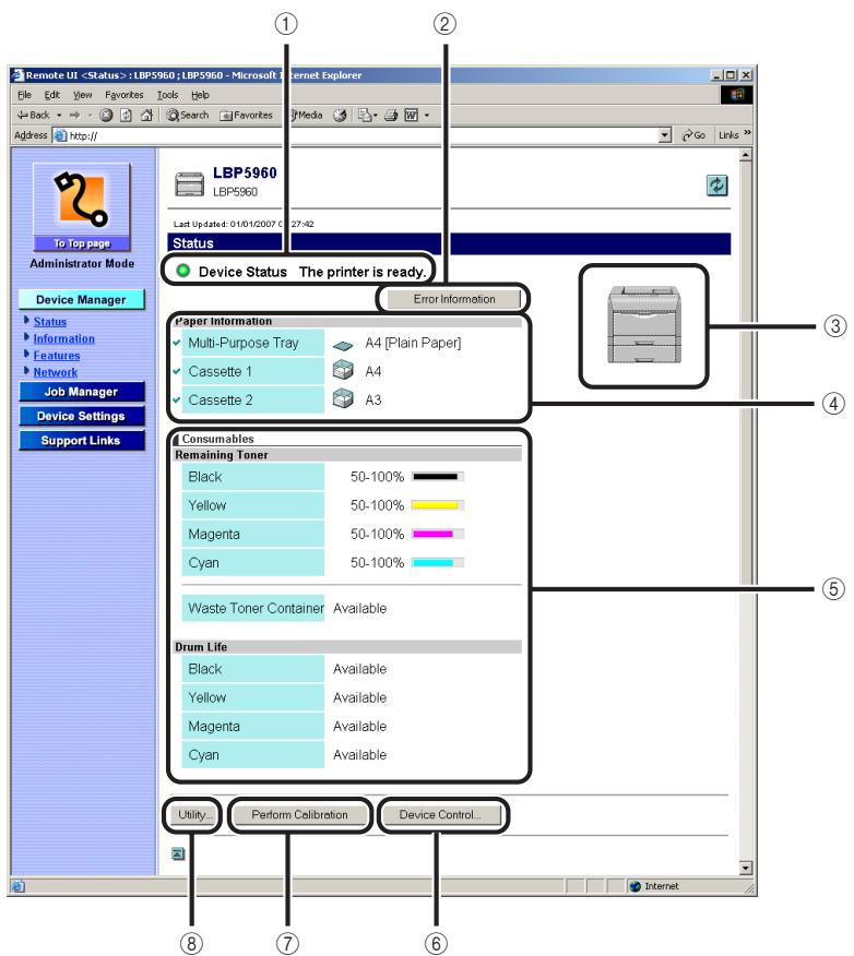 CANON REMOTE - Displaying the Current Status ([Status] Page) - 1