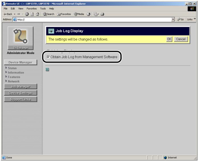 CANON REMOTE - Select whether to permit management software to obtain job logs. - 1