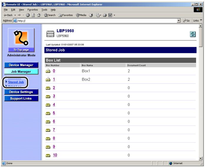 CANON REMOTE - Click [Stored Job] from the [Job Manager] menu. - 1