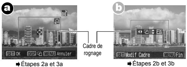CANON PICTBRIDGE - L'écran des paramètres de rognage différent selon le modele d'appareil photo. Vérifiez lequel des deux écrans suivants apparait avant la sélection des paramètres. - 1