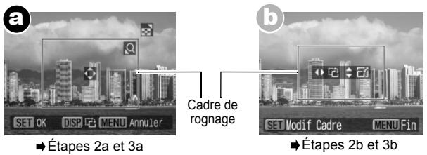 CANON PICTBRIDGE - L'écran des paramètres de rognage différent selon le modèle d'appareil photo. Vérifiez lequel des deux écrans suivants apparait avant la sélection des paramètres. - 1