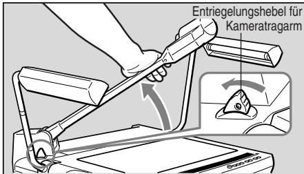 CANON RE-455X - Auf den Entriegelungshebel für Kameratragarm drücken, und den Arm bis zum Anschlag nach oben klappen. - 2