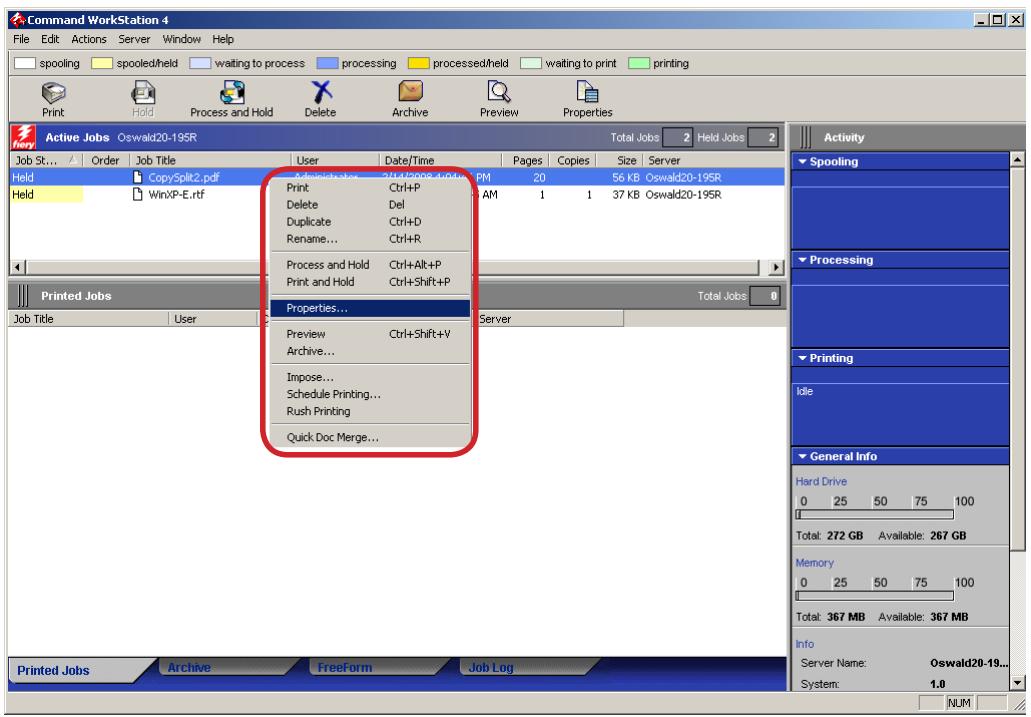 CANON T1 - Right-click the job that you want to change print option, and then select Properties. - 1