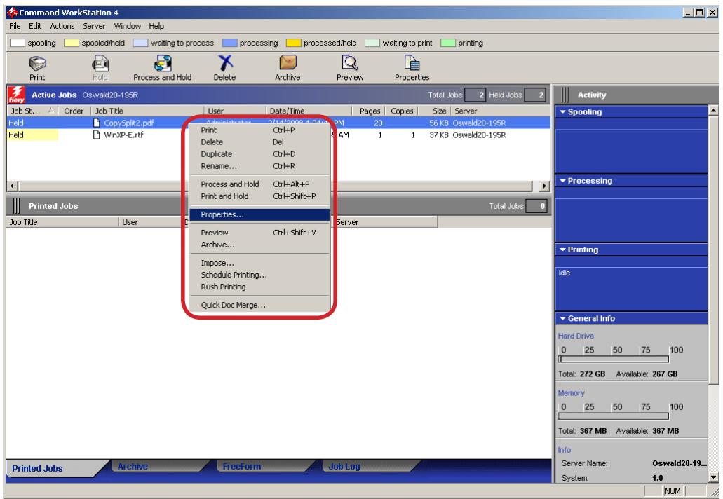 CANON T1 - Right-click the job that you want to change print option, and then select Properties. - 1