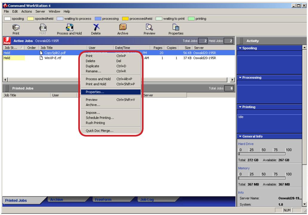 CANON T1 - Right-click the job that you want to change print option, and then select Properties. - 1