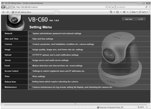 CANON VB-C60 - Access the Setting Menu - 1