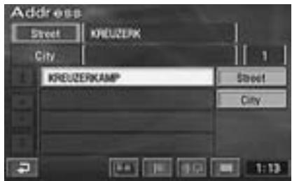 ALPINE NVD-Z001 - When the street name inputtings have been completed, the list of the input street names appears. Select the desired street name by tilting the joystick and press ENTER. - 1