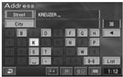 ALPINE NVD-Z001 - The street or city name input alphabet table automatically appears. Tilt the joystick to select the desired character for the first position of the street name and press ENTER. The input character appears at the first position of the text window. Repeat this procedure to input the entire street name. - 1