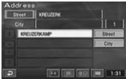 ALPINE NVD-Z001 - The list of street names will be displayed. Select the desired street name and press ENTER. - 1