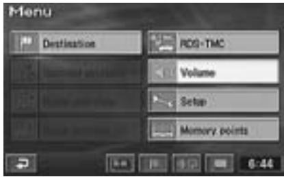 ALPINE NVD-Z001 - Press the MENU button to display the main menu. Select “Volume” from the main menu by tilting the joystick and press ENTER. - 1