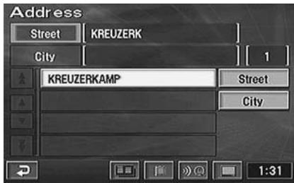 ALPINE NVD-Z001-SPACE-DB-VER-SPACE-4-10- - The list of street names will be displayed. Select the desired street name and press ENTER. - 1