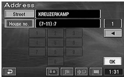 ALPINE NVD-Z001-SPACE-DB-VER-SPACE-4-10- - The house number input table appears. Input the house number in the same manner as for inputting the street name (step 3 above). When the house number inputtings have been completed, select "OK" by tilting the joystick and press ENTER. - 1