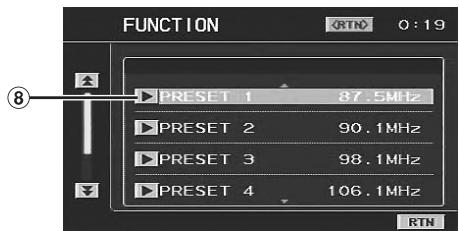 FUNCTION PRESET 1 87.5MHz PRESET 2 90.1MHz PRESET 3 98.1MHz PRESET 4 106.1MHz RTN