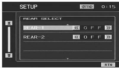 SETUP XPTND 0:15 REAR SELECT REAR-1 << O F F >> REAR-2 << O F F >> RTN
