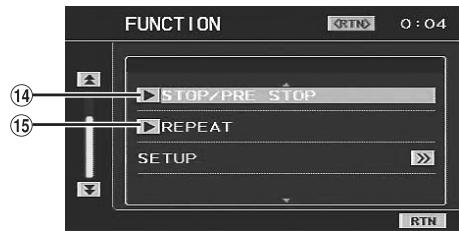 FUNCTION 14 STOP/PRE STOP 15 REPEAT SETUP RTN 0 : 04