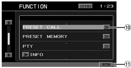 FUNCTION 1:23 PRESET CALL PRESET MEMORY PTY INFO 10 11 RTN