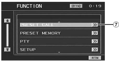 FUNCTION PRESET CALL PRESET MEMORY PTY SETUP RTN 0:19