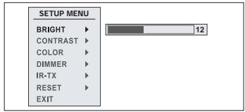 BRIGHT CONTRAST COLOR DIMMER IR-TX RESET EXIT