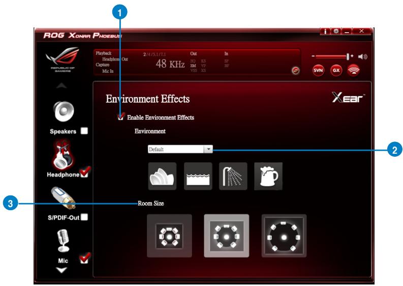 ROG Xonar PNOEBUS Playback 2/4/5.1/7.1 Out In Headphone Out 48 KHz Customs Mic In S/N S/S S/S Environment Effects Enable Environment Effects Environment Default Room Size