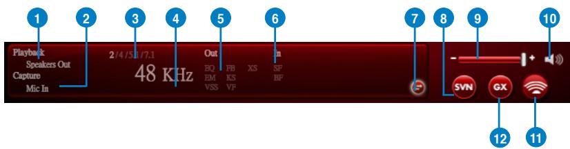 1 Playback Speakers Out Capture Mic In 2/4/5/17.1 48 KHz Out BQ FB XS SF EM KS BF VSS VF 7 8 9 - + - SVN GX 12 11
