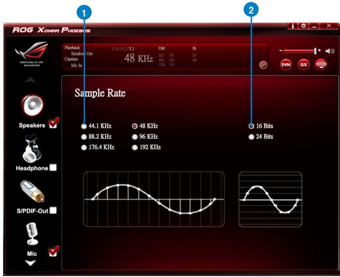 ROG XONRA PHOENIX 1 Playback Speaker: Out 2/4/5.1/7.1 Out In Capture 48 KHz Mic In EQ PB BP EM KS BP VDS VP Sample Rate 44.1 KHz 48 KHz 88.2 KHz 96 KHz 176.4 KHz 192 KHz 16 Bits 24 Bits Speakers ✓ Headphone S/PDIF-Out Mic