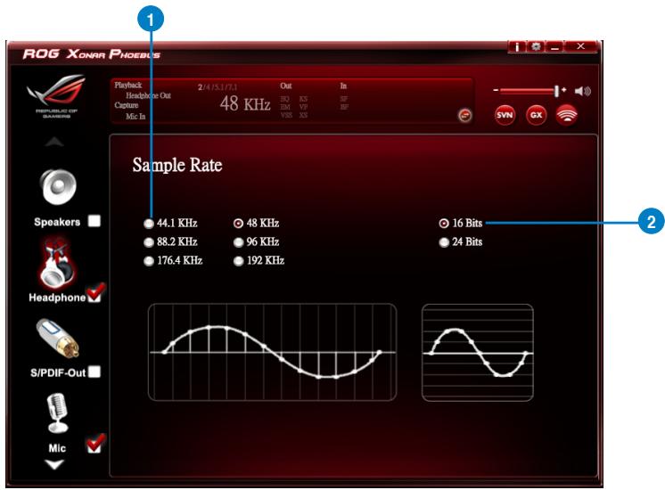 ROG XONAR Phoenix Playback 2/4/5.1/7.3 Out In Headphone Out Capture Mic In 48 KHz BD XS XP BM VP BP VSS XS Sample Rate 44.1 KHz 48 KHz 88.2 KHz 96 KHz 176.4 KHz 192 KHz 16 Bits 24 Bits Speakers Headphone S/PDIF-Out Mic