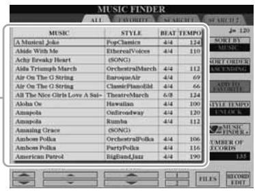 YAMAHA TYROS 4 - Appuyez sur la touche [MUSIC FINDER] pour appeler l'écran MUSIC FINDER. - 1