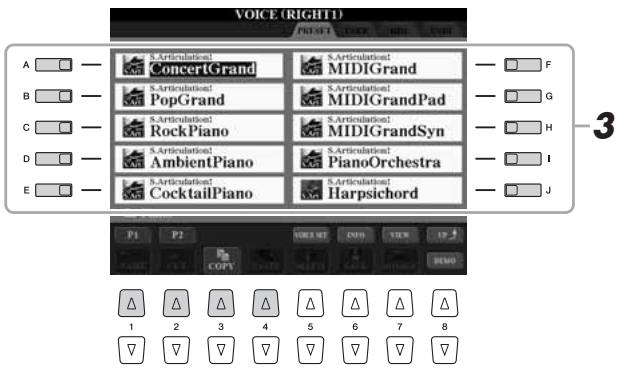 YAMAHA TYROS 4 - Appuyez sur une des touches [A]–[J] pour sélectionner la voix de votre choix. - 1