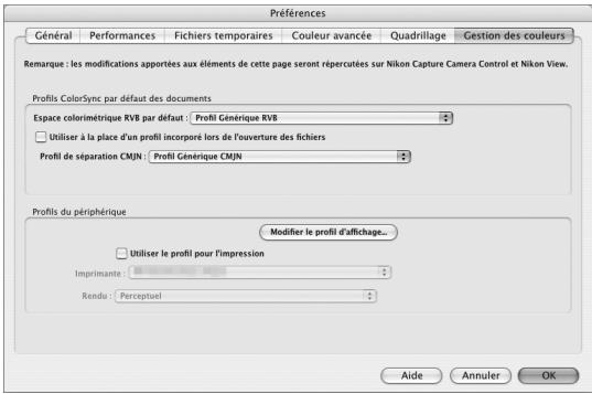 NIKON CAPTURE - L'onglet Gestion des couleurs (Macintosh) - 1
