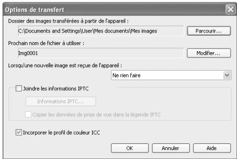 NIKON CAPTURE - Affichez la boîte de dialogue Options de transfert - 1