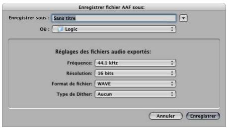 APPLE LOGIC EXPRESS 8 - Pour exporter le projet en cours sous forme de fichier AAF - 1