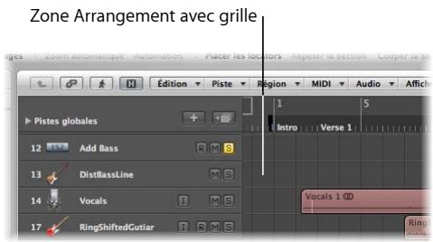 APPLE LOGIC EXPRESS 8 - Pour afficher la grille de la zone arrangement : - 1