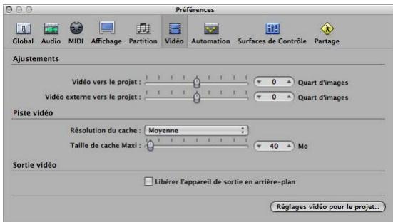 APPLE LOGIC EXPRESS 8 - Pour ouvrir la fenêtre des préférences vidéo, effectuez l'une des opérations suivantes : - 1