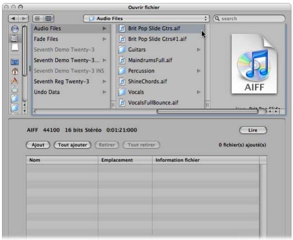 APPLE LOGIC EXPRESS 8 - Pour utiliser le navigateur ou le finder afin d'ajouter des fichiers audio à votre projet : - 1